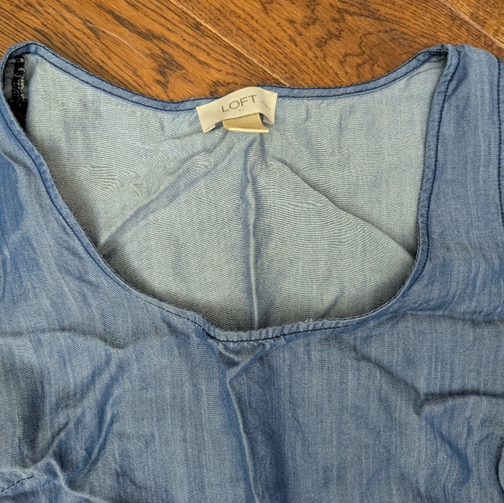 Ann Taylor Loft Lyocell Blue Chambray Sleeveless Drawstring Shirt Dress MP - Picture 5 of 7